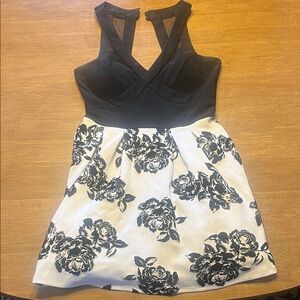 Crystal Doll Black Bodice White Floral Mini Dress